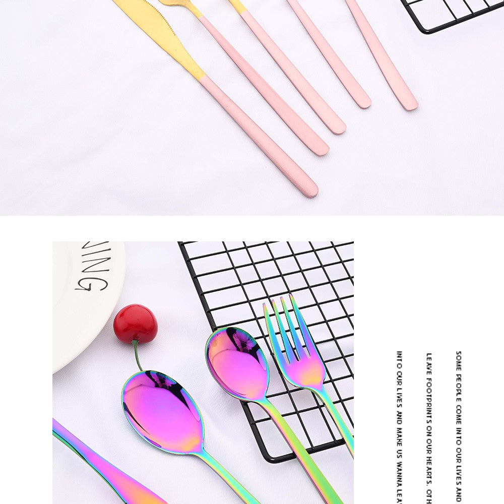 20Pcs Pink Silver Dinnerware Set Knife Dessert Fork Spoon Flatware Cutlery Set 304 Stainless Steel Silverware Tableware Kitchen