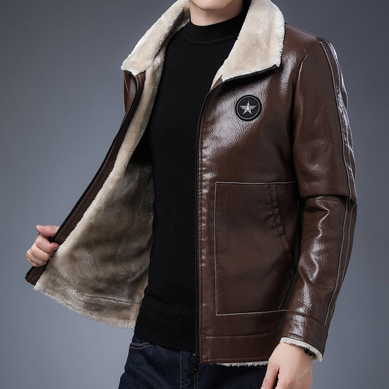 Plus Size Fur Collar Men's Leather Jackets Male Casual Plus Velvet Leather Jacket Thickened Style Leather Fashion Men Outerwear
