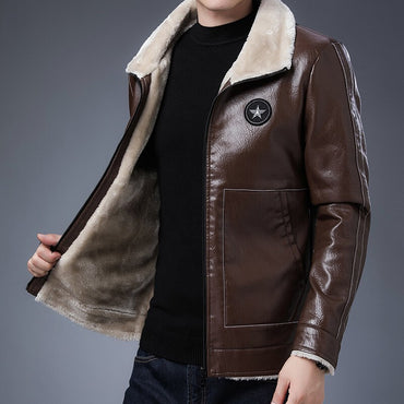 Plus Size Fur Collar Men's Leather Jackets Male Casual Plus Velvet Leather Jacket Thickened Style Leather Fashion Men Outerwear