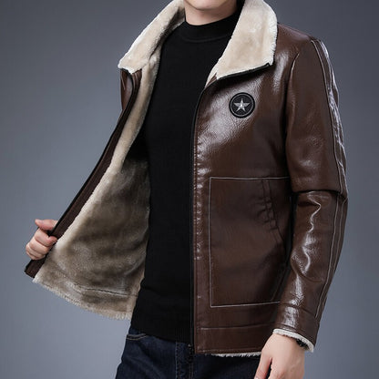 Plus Size Fur Collar Men's Leather Jackets Male Casual Plus Velvet Leather Jacket Thickened Style Leather Fashion Men Outerwear