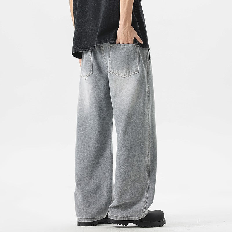 Calça Jeans Masculina Americana Solta Perna Larga Reta Casual Street Hip-hop Folgada Jeans Preto Cinza Azul Streetwear Masculino