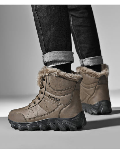Botas de Neve de Inverno 2025 Masculinas Sapatos Outdoor Cano Alto Cadarço Antiderrapante Botas de Tornozelo Quente Confortáveis Pelúcia Sapatos Casuais Masculinos