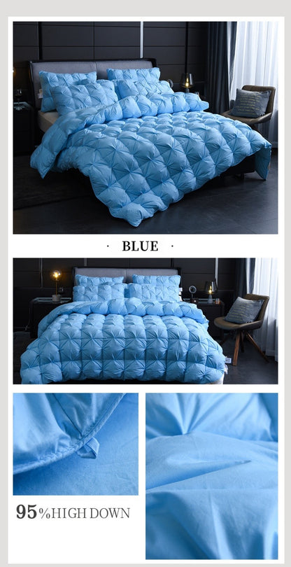 Edredom de Pluma de Ganso Branco Quente Inverno Grosso 3D Pão Edredom Plissado Cobertor Preenchimento para Colcha de Cama de Solteiro Casal