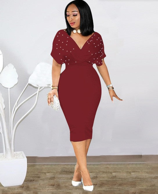Fashion Party Dress For Wonen Sexy V Neck Package Hip Elegant Dresses 2025 Srping Summer Lady Solid Color Slim Office Midi Dress