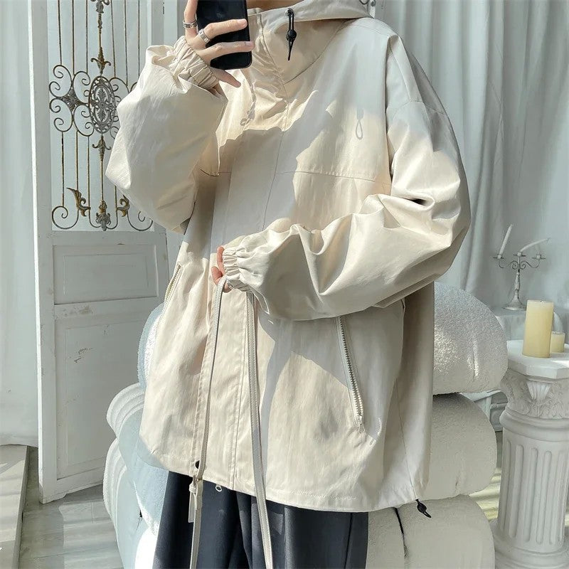 2024 Men Hooded Jacket Men Bomber Jacket Mens Windbreakers Zipper Coats Spring Autumn Loose Cargo Jacket Men Casual Sportswear