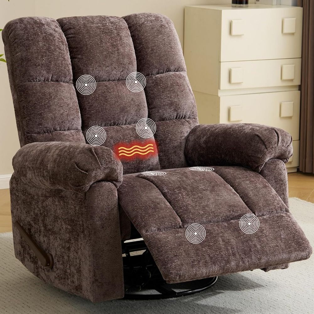 Oversized Swivel Rocker Recliner with Massage and Heat, 26" Extra Wide Manual Recliner for Adults & Big Man, Overstuffed Rocking