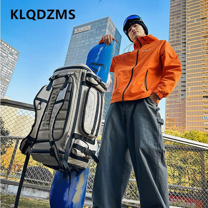 KLQDZMS Men's Backpack Outdoor Sports Ski Shoulder Bag Oxford Cloth Large Capacity Wearable Travel Bag Women's Luggage Bag