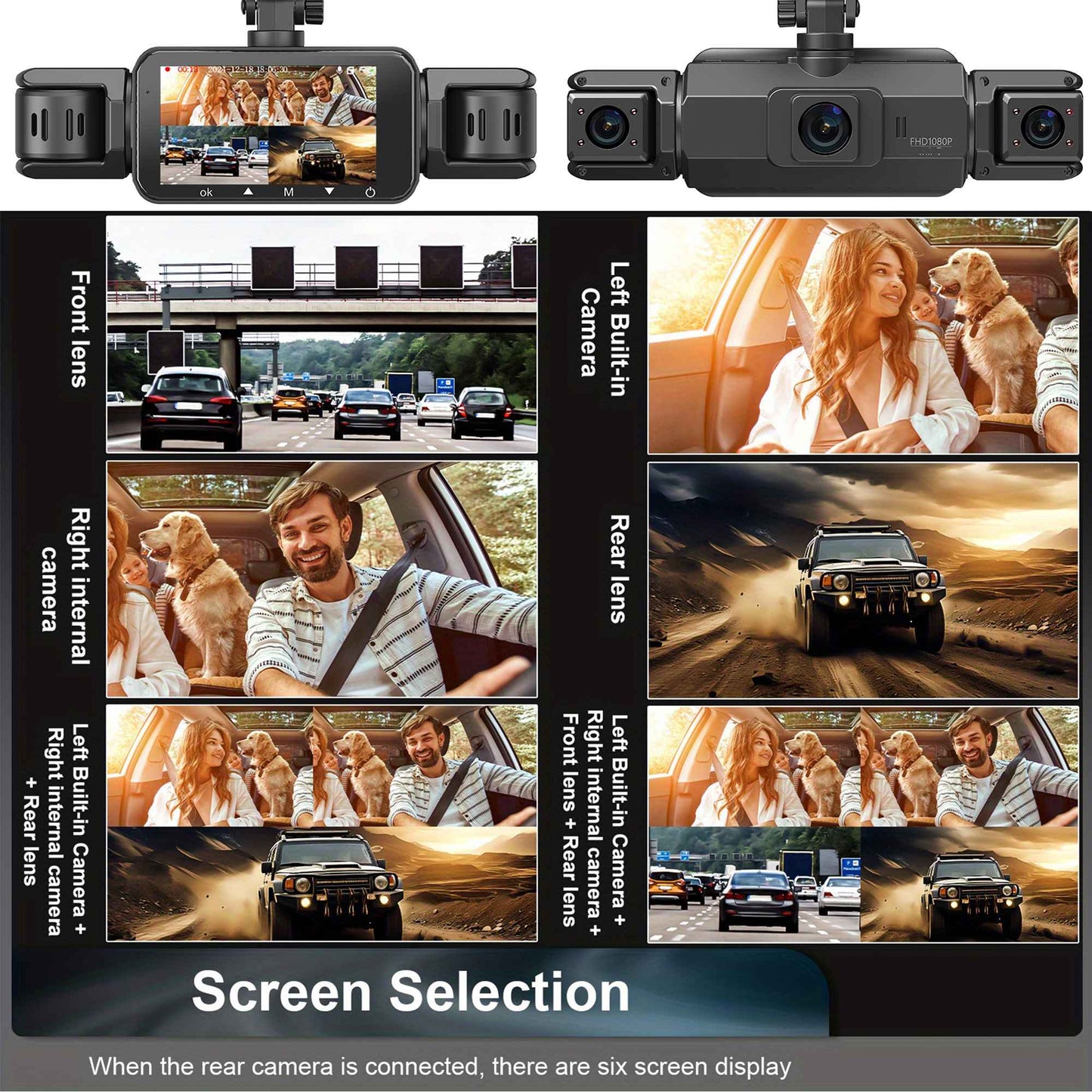 Câmera automotiva (Dashcam) 4 canais Black Box WiFi Câmera de condução FHD 1080P Visão Noturna Gravação em Loop adiciona kit de fiação acessórios automotivos