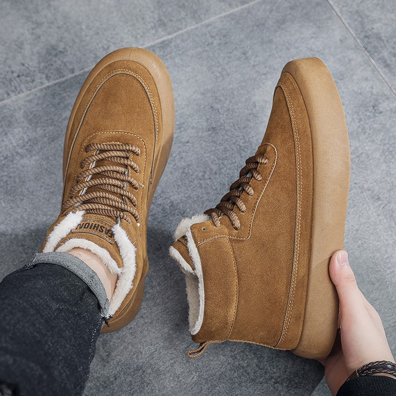The 2025 new winter high-top plush thick men's snow boots are fashionable, casual and warm men's cotton shoes and boots