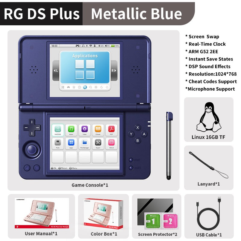 Anbernic RG DS Plus Retro Handheld Game Console 4.3" IPS Dual Screens Linux 16GB 4000mAh DS Plus Streaming Portable Games Player
