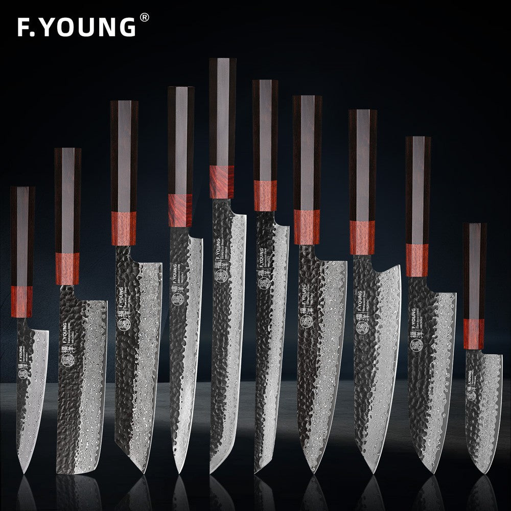 F.YOUNG Faca Japonesa de Chef Aço Damasco Profissional Facas de Cozinha Utilitário Sashimi Fatiar Carne Utensílios de Cozinha Forjados à Mão