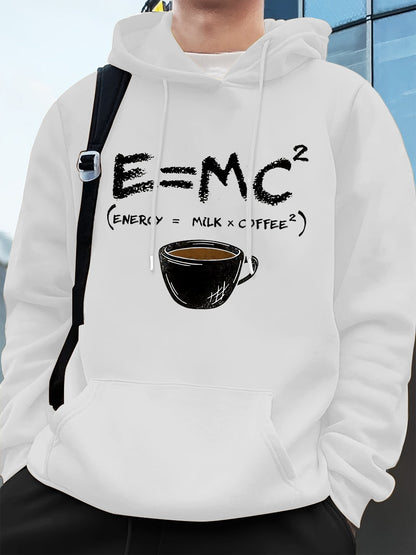 E=Mc2 Energy Milk Coffee Prints Men Hoodies Autumn Fleece Warm Sweatshirt Casual Loose Pocket Streetwear Sports Male Clothes