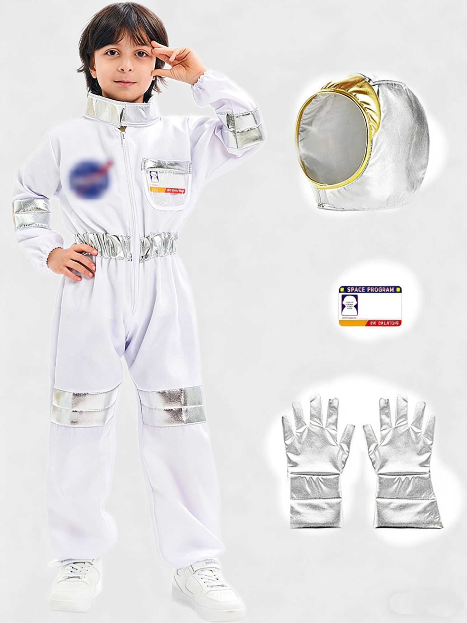 Halloween Astronaut Cosplay Costume Kids Boy Girl Jumpsuit Cartoon Space Party Spaceman Outfit White Spacesuit Bodysuit Clothing