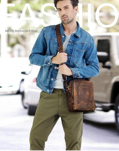 CONTACT'S Genuine Leather Men's Messenger Bag Vintage Sling Shoulder Bags for 7.9" iPad Mini High Quality Male Crossbody Bag Men