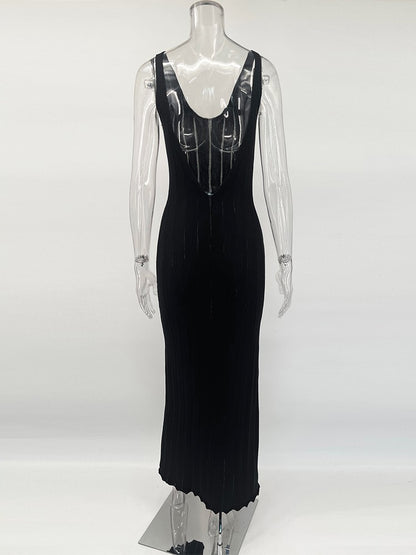 Trendix Knit Backless Dress For Women V Neck Slim Sleeveless Suspender Maxi Dres