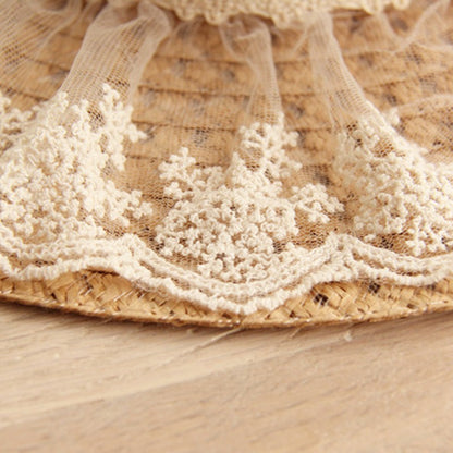 Women Lace Sun Hats For  Wide Brim Straw Beach Side Cap Floppy Female Straw Hat Lace Solid Fringe Straw Hat Summer Hat Chapeu