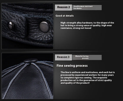 Men's Beret 100% Genuine Leather Head Layer Cowhide Outdoor Warm Octagonal Cap Waterproof Soft Wear Four Seasons Appropriate