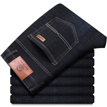 Calças Masculinas Jeans Retas Macias 2025 Outono Clássico Negócios Preto Motoqueiro Jeans Macacão Masculino Pantalone Hombre Mannen Homme