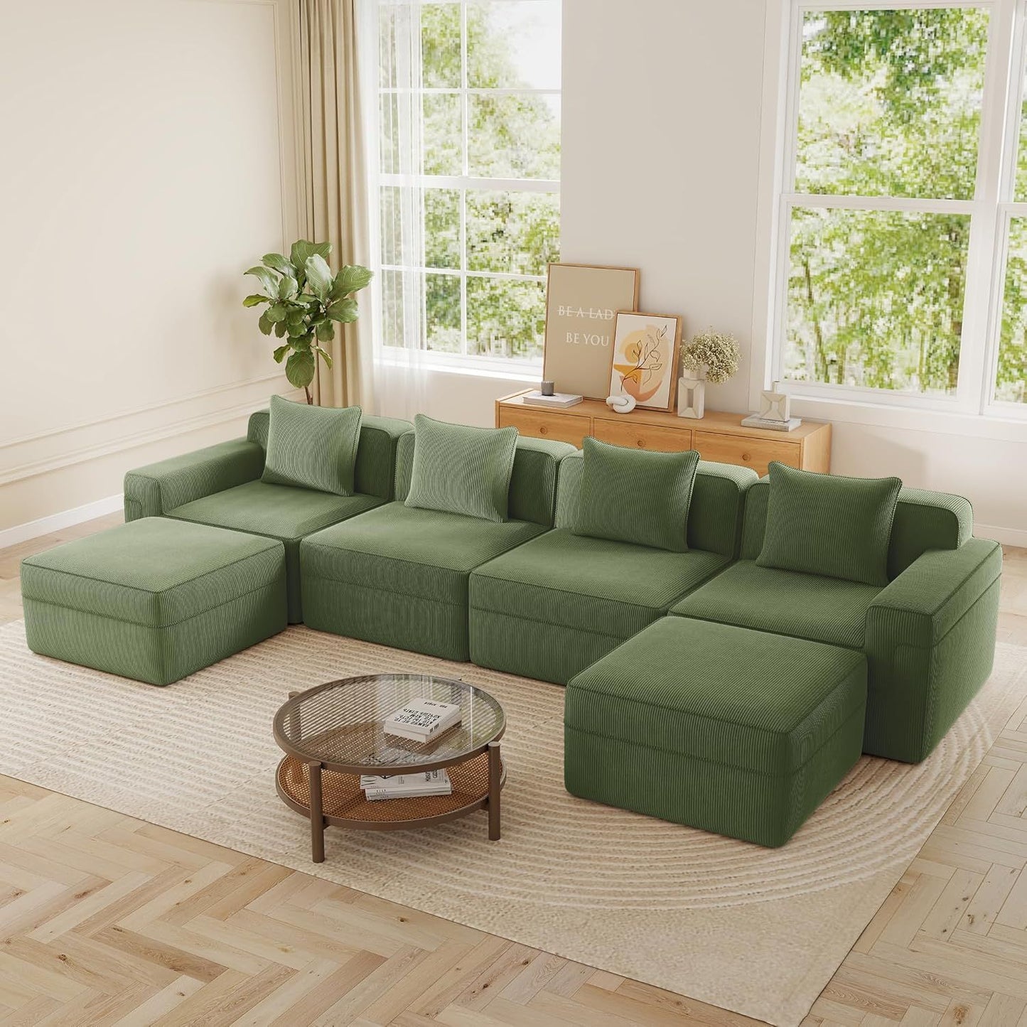 153.5" Luxury Modular Sectional Cloud Couch – Boneless Deep-Seat Corduroy Sofa for Living Room, Modern & No Assembly