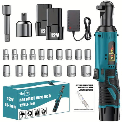 Conjunto de chave catraca elétrica sem fio, chave catraca elétrica sem escova, kit de catraca sem fio 12V, parafuso e porca para reparo automotivo
