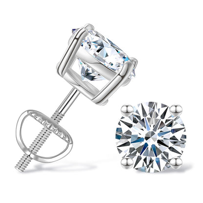 Sweetrain 0.5-2ct Moissanite Screw Back Earrings 925 Sterling Silver Brilliant Round Cut Moissanite Stud Earrings for Women Men
