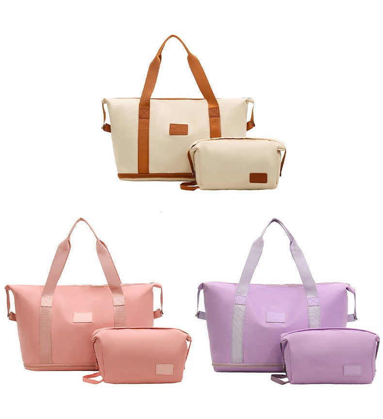 2Pc Multifunctional Travel Duffel Women Weekend Tote Bag Expandable Luggage Handbag Trip Carry On Pack Sports Gym Crossbody Bags