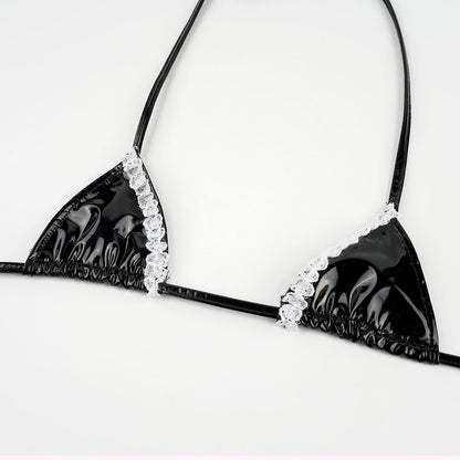 Cute lolita Bikini Sets Black Maid Bathing Suits Leather Bra With Lace Underwear Low Waist Swimsuit