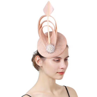 Champagne Imitação Sinamay Fascinator Chapéu Elegante Acessório de Cabelo de Casamento para Mulheres com Grampo de Cabelo para Coquetel Dia de Corrida