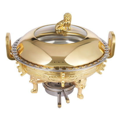 4PCS Chafing Dishes, Classical Round Chafing Buffet Set, Stainless Steel Chafers and Buffet Warmers Sets for Gatherings, Events