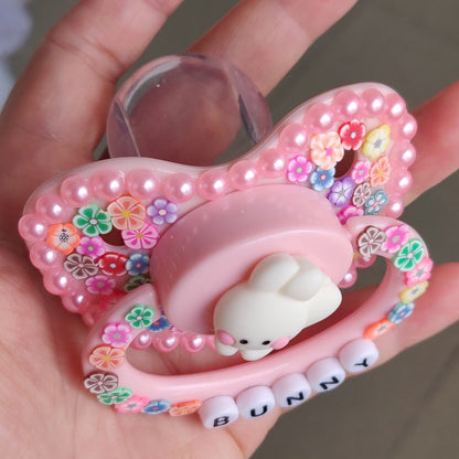 100% Handmake Cute Pink Rabbit Pattern Adult Baby Pacifier Silicone Adult size Pacifier abdl Daddy Girl