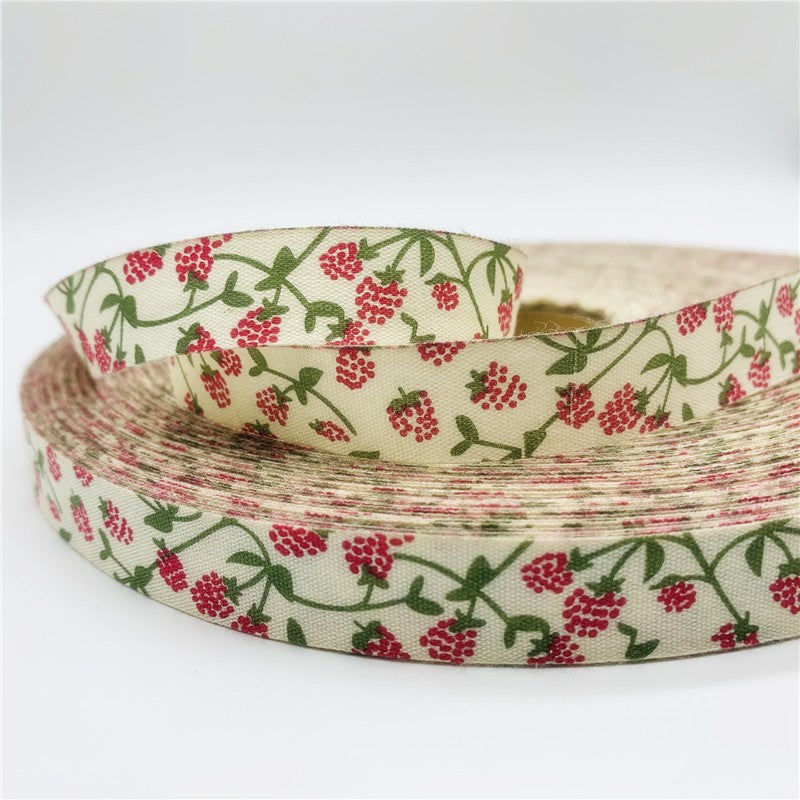 5yards/Lot 15mm Printed Flower Cotton Ribbon Handmade Design For Christmas Decoration DIY Apparel Sewing Fabric