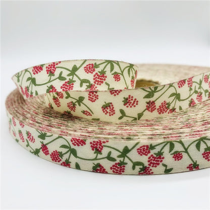 5yards/Lot 15mm Printed Flower Cotton Ribbon Handmade Design For Christmas Decoration DIY Apparel Sewing Fabric
