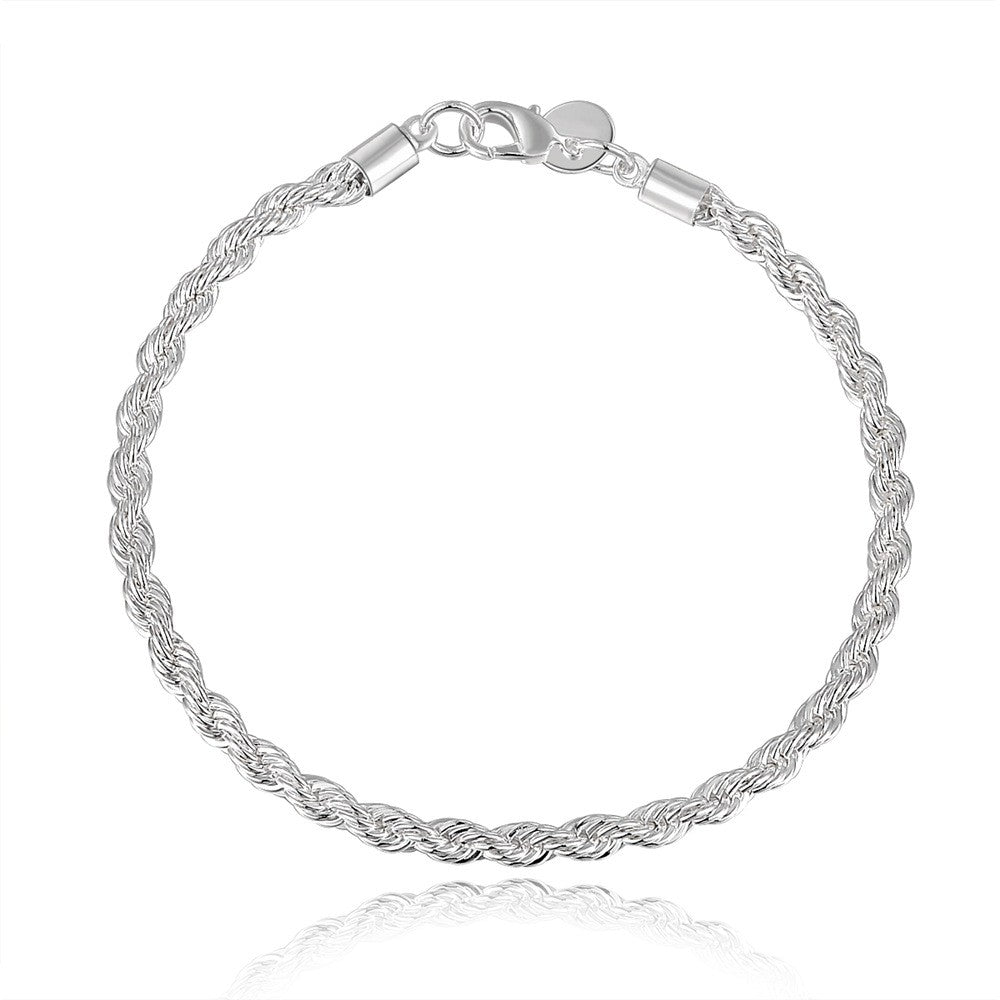 Pulseira de corrente círculo torcido criativo para mulheres e homens, cor prata, nova, de alta qualidade, joias da moda 925, presente de Natal