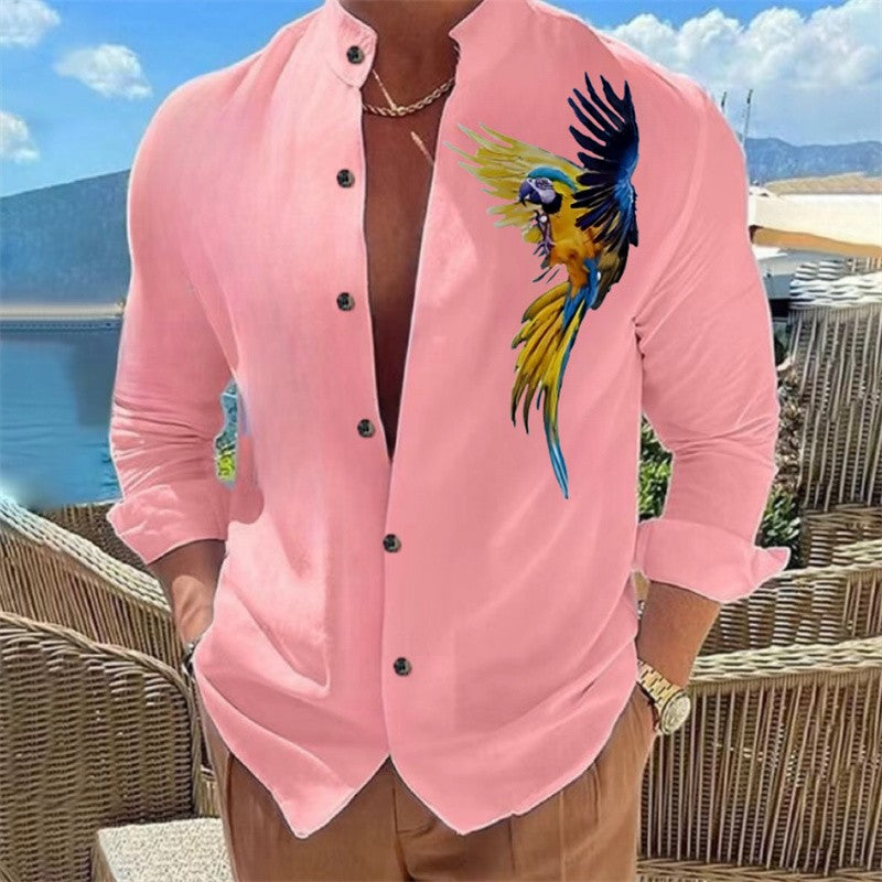 Men's shirt buckle shirt Hawaiian clothing 3D printing 9 color animal parrot fashion casual long sleeves comfortable fabrics