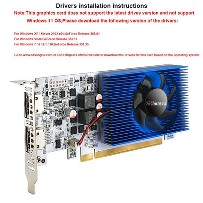 Placa de Vídeo SRhonyra GT730 4GB 1080P GPU Low Profile DDR3 2HDMI 2 Monitores Display PCI-E2.0 16X, GPU para Computador, 1 Ano de Garantia