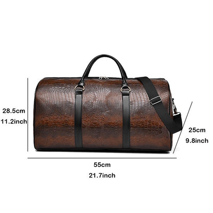 Large Capacity Travel Duffle Bag for Men PU Leather Crocodile Pattern Waterproof Sports daily casual Tote Bag women