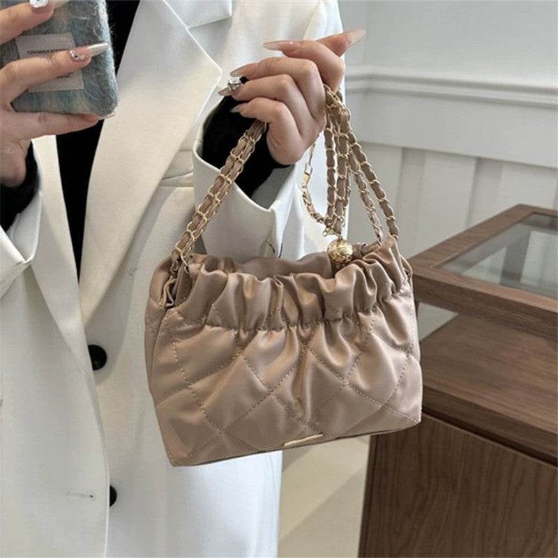 Chic Quilted Embroidered Thread Pu Women's Bag Fashion Chain Single Shoulder Bag, Stylish Crossbody Bag Perfect for Everyday Use