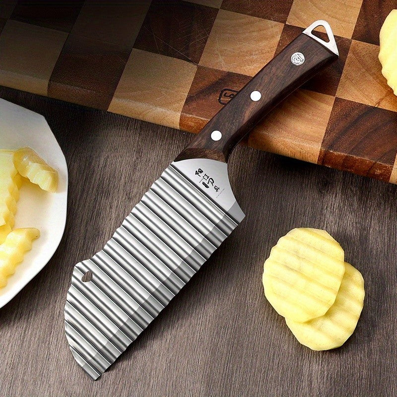 PLYS Potato Slicer Stainless Steel Sharp Wolf Tooth French Fry Cutting Knife Kitchen Multifunctional Wave Blade Potato Knife