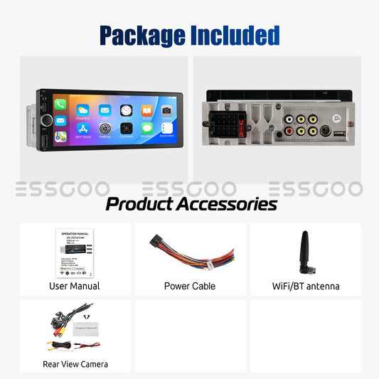 ESSGOO 1Din IPS 6.86 Inch Wireless Carplay Android Auto Car Radio Multimedia Video MP5 Player Touch Screen Universal Stere