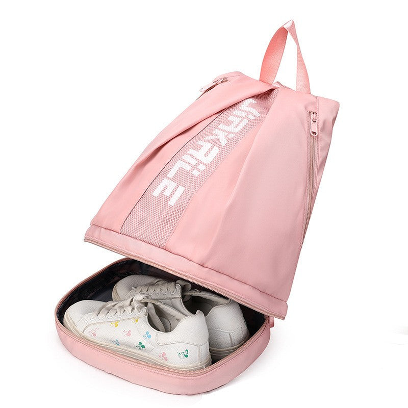 Mochila esportiva, bolsa de viagem leve, compartimento independente para sapatos, múltiplos zíperes, grande capacidade de armazenamento, com estampa de letras