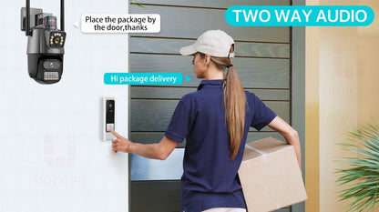 Outdoor Wifi PTZ Camera 4K 8MP HD Dual-Lens Dual Screen Camera AI Auto Tracking 4MP Video Surveillance Police Light Alarm iCSee