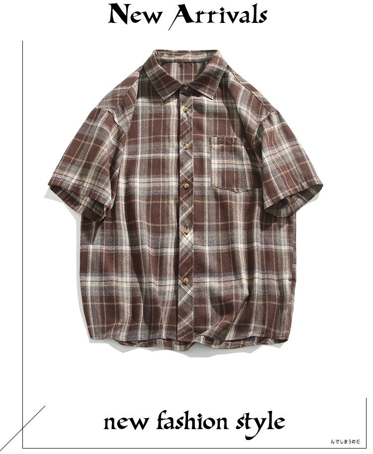 2025 Mens Cotton Plaid Style Cargo Shirts Casual Dress Short Sleeve Work Streetwear Blouses M-5XL