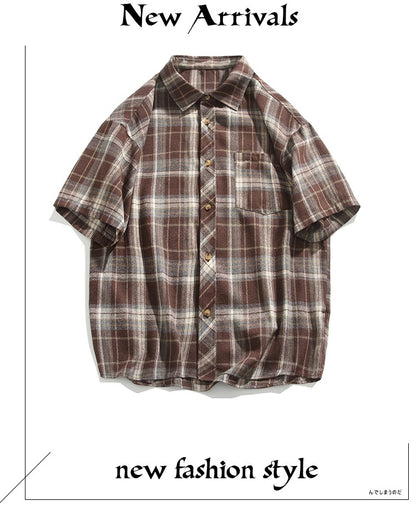 2025 Mens Cotton Plaid Style Cargo Shirts Casual Dress Short Sleeve Work Streetwear Blouses M-5XL
