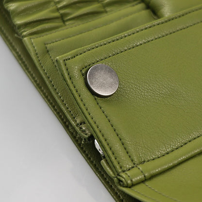 Olive Green Leather Jacket Coat Silhouette Vintage High Street Trend Zipper Lapel Short Overcoat Loose Casual Top Outwear Autumn