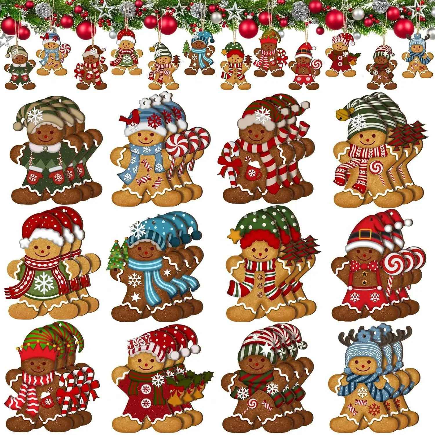 Christmas Gingerbread Man Ornaments Xmas Tree Wooden Hanging Pendants 2026 New Year Party Home Decoration Kids DIY GIft