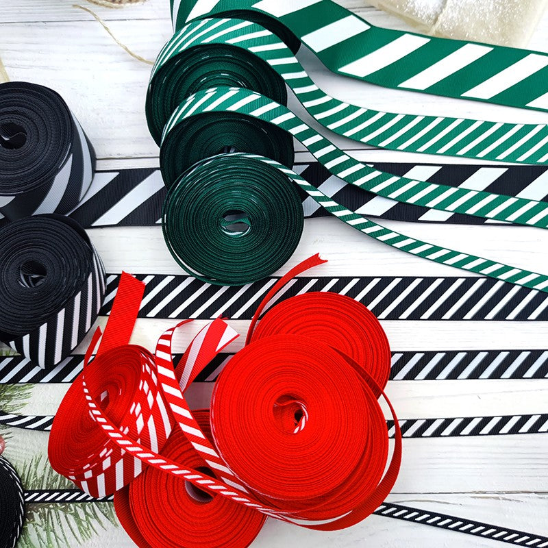 Diagonal Striped Thread Ribbon, 10 Yards Carnival Gift Box Packaging Ribbon for Holiday Scene Christmas Decoration