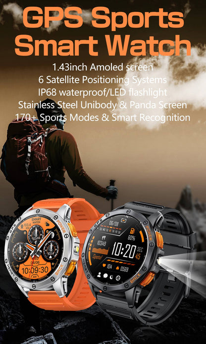 Smartwatch LIGE Novo para Esportes ao Ar Livre com GPS, Bússola, Tela AMOLED de 1.43", Bateria de 530mAh, Monitor Cardíaco, Chamadas Bluetooth e À Prova D'Água