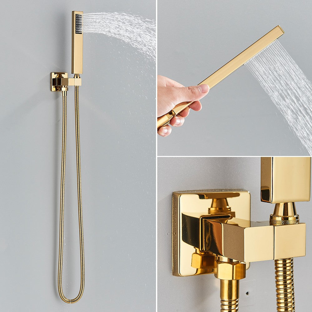 Golden Shower Faucets Set 2-Ways Rainfall Shower System Wall Mounted Shower Head Bathroom Bathroom Tap Shower Mixers Concealed