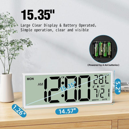 14.5 Digital Wall Clock Battery Operated with Big Digits LCD Screen Display, Large Display Timer with Temperature Date Week Auto