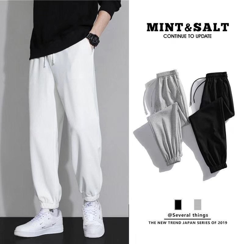 New men's high-quality solid-color sport pants - sport outfit - elastic waist - 2026 casual loose pants - black/grey - cotton jo